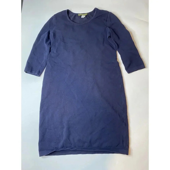 Peruvian Connection Dress Medium 3/4 Sleeve Pima Cotton Navy Blue Fitted Mini - Picture 1 of 6